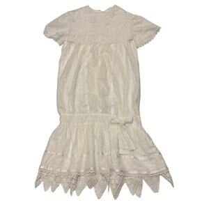 Gunne Sax Girls Size 12 White Drop Waist Lace Ribbon Trim Prairie Dress READ